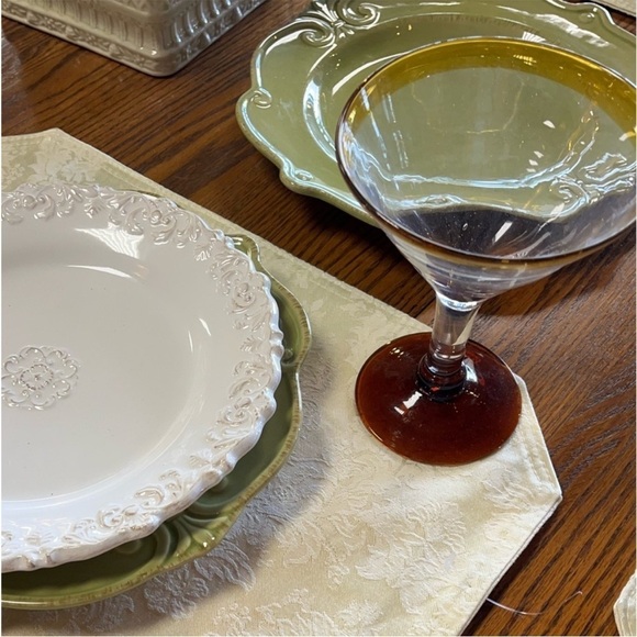 2 Amber Rimmed Stemware Glass 6” Hand-blown Mexican clear bar pedestal Glasses - Picture 4 of 9